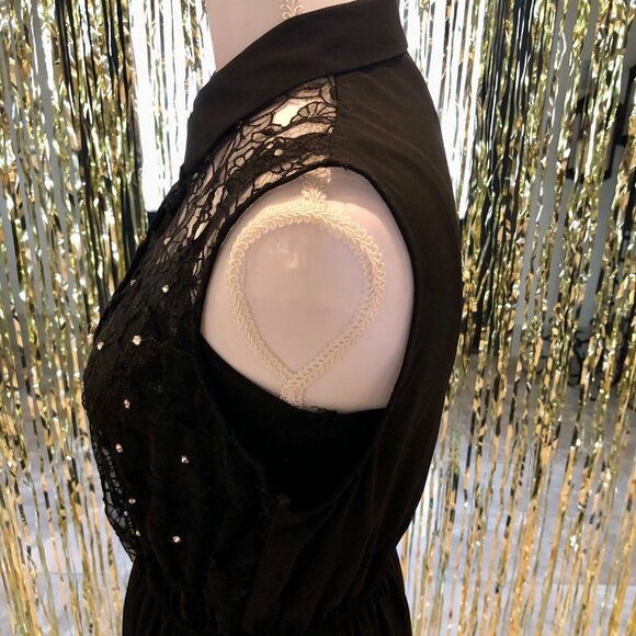 Black Dress Rhinestone Embellishment Embroidered Lace Size M Forever 21 Evening - Picture 10 of 16